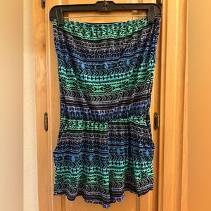 Forever 21 Teal and Black Patterned Romper w/ pockets